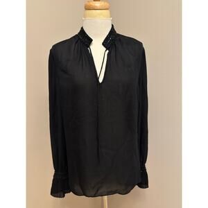 Oscar de la Renta Black Beaded Embroidery Blouse Sz M/L